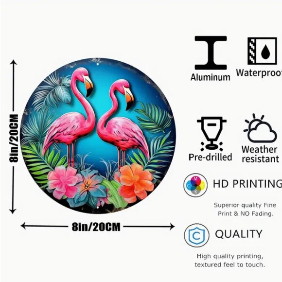 1pc 8"x8" Aluminum Sign, the Flamingo Pair, Welcome Sign - Picture 2 of 2